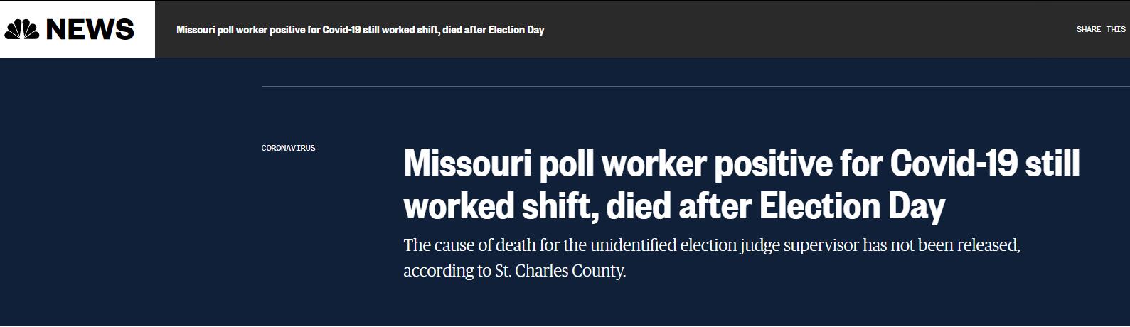 美媒：美国一投票站监督员感染新冠后继续带病工作 选举日后去世