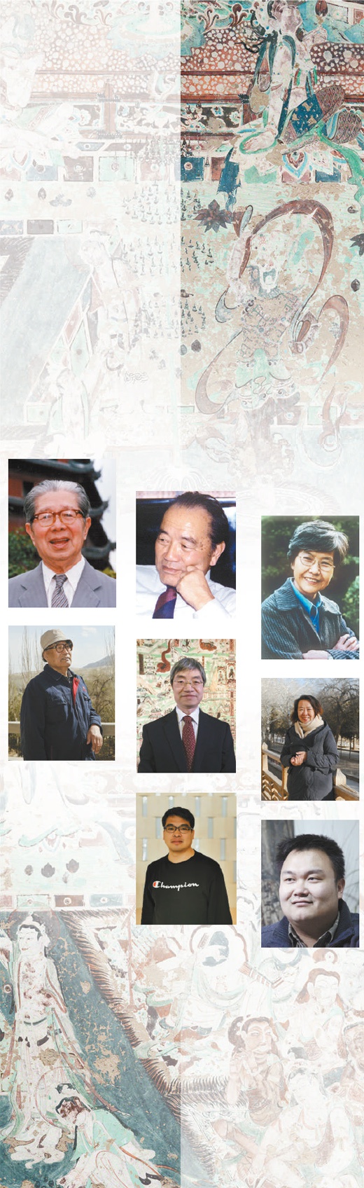 图中人物从左至右,从上至下依次为常书鸿,段文杰,樊锦诗,李云鹤