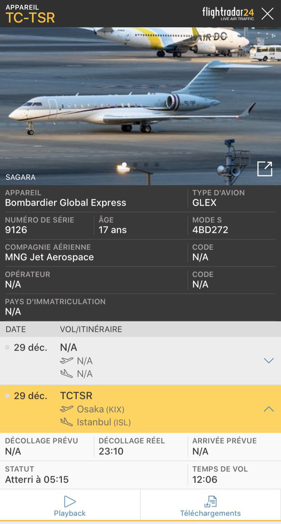 △一架飞机从大阪关西机场飞往土耳其伊斯坦布尔的飞行记录 图片来源：飞行追踪24官网（Flight Trader24）