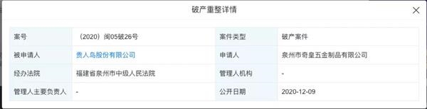 贵人鸟负债34亿濒临破产 因关联方非经营性资金占用