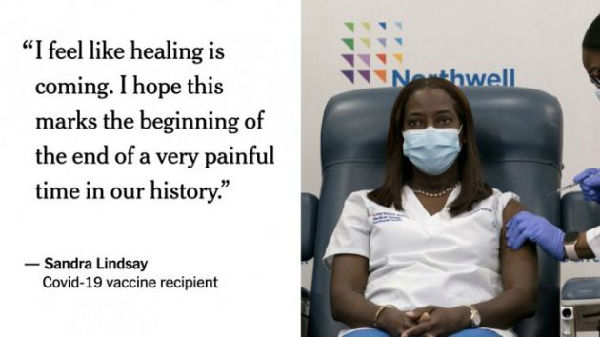 纽约护士接种美国第一支新冠疫苗