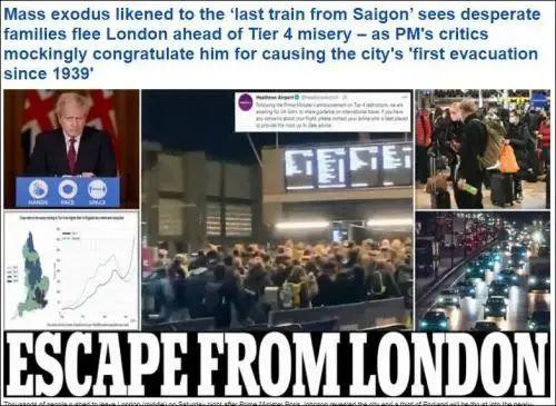↑有英国媒体在报道中使用了“逃离伦敦”的说法图据《每日邮报》