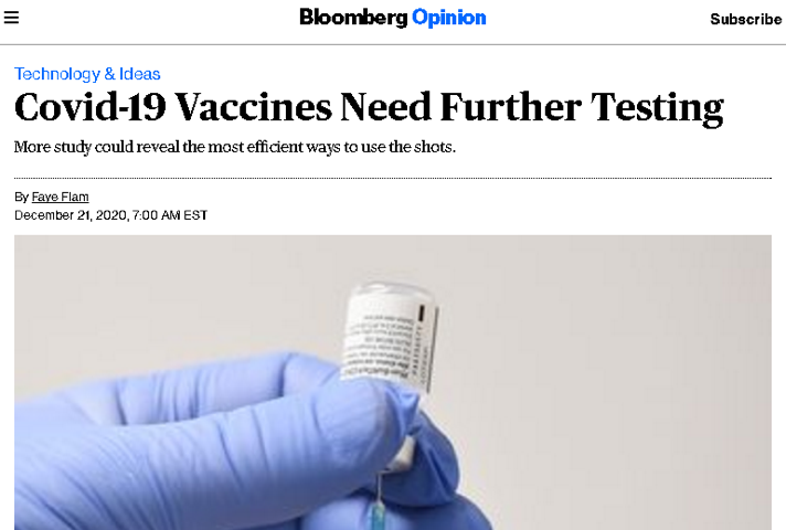 △彭博社评论称，新冠疫苗需要进一步测试