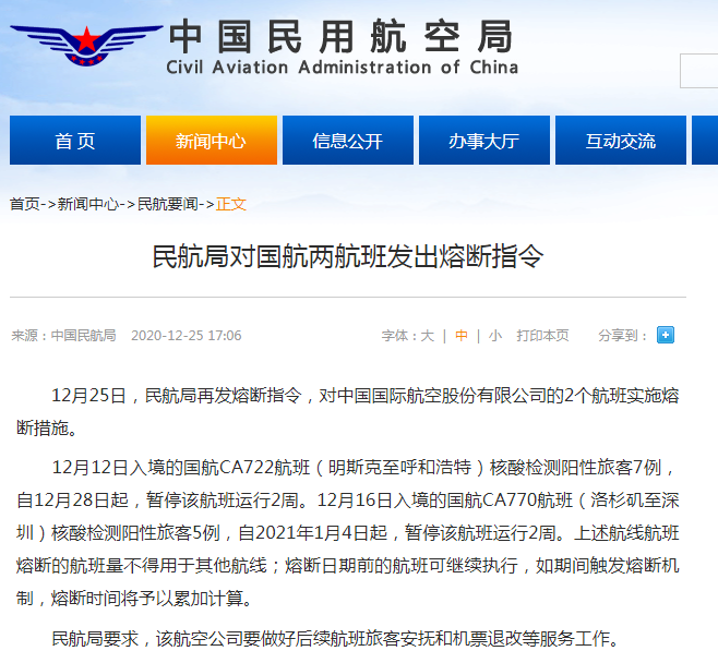 图片来源:民航局网站截图