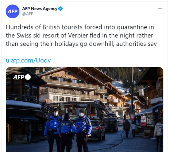 拒绝隔离要求 瑞士度假村数百名英国人连夜集体逃走