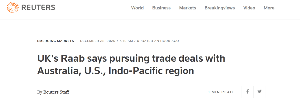 脱欧协议刚达成 英国外交大臣：期待与澳美等国家签贸易协议