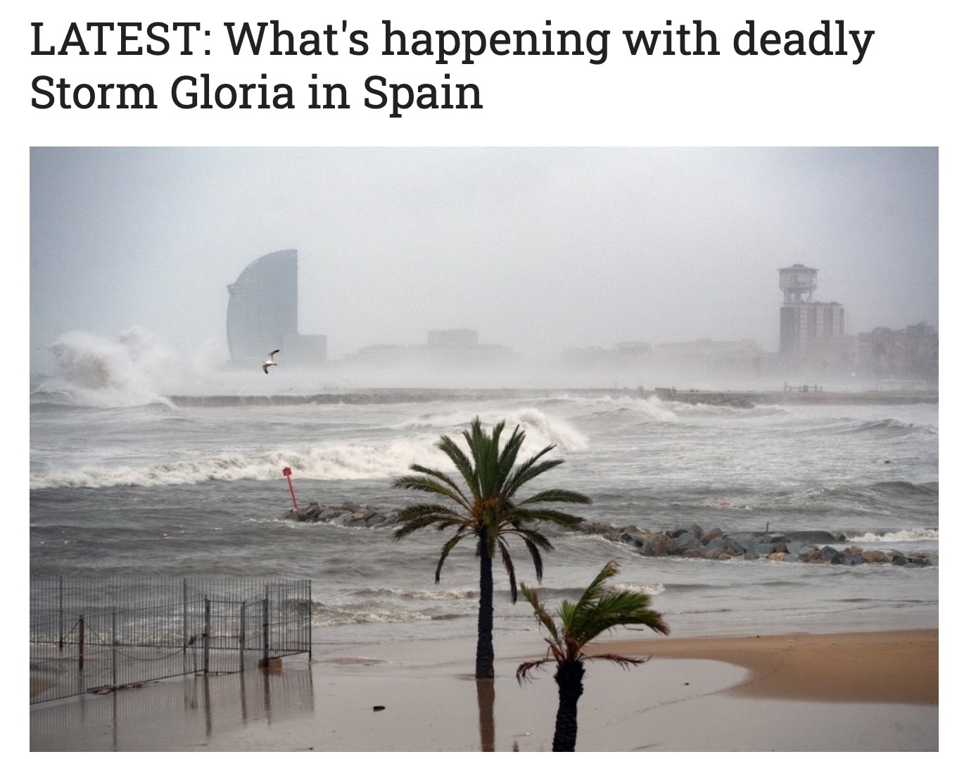 近日,暴风雨雪"格洛丽亚"(gloria)袭击西班牙东部地区,造成强风,暴雨