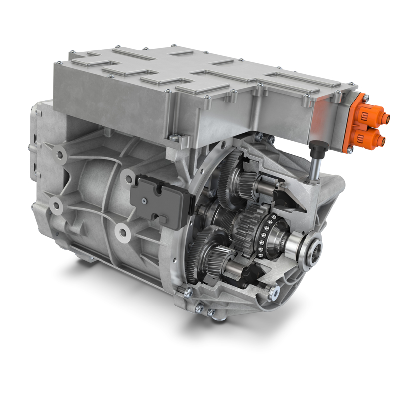 舍弗勒的"三合一"电桥,整合了电机,电控和减速器,具有效率高,噪音低等