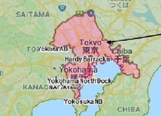 驻日美军陆军禁止进入的地区（东京都及周围3县）
