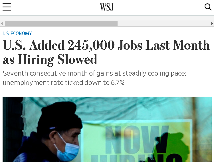 △《华尔街日报》报道，美国企业招聘速度持续放缓，11月仅新增24.5万个工作岗位
