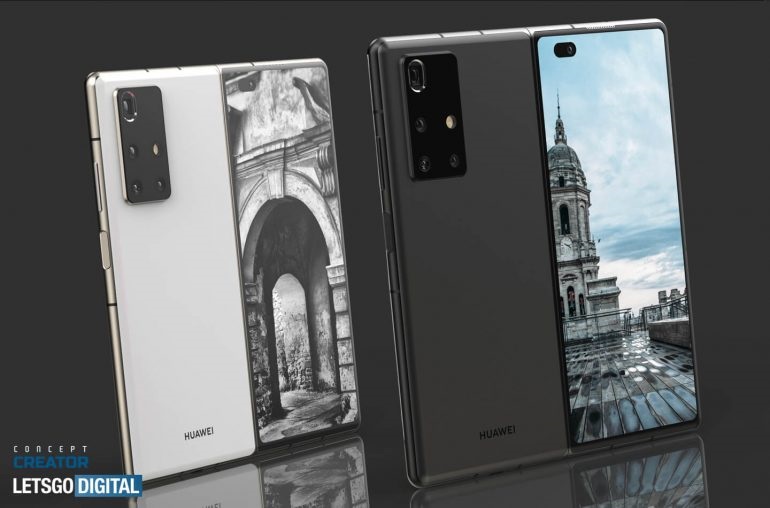 ▲ 华为折叠手机外观专利渲染图,图源: LetsGoDigital,下同