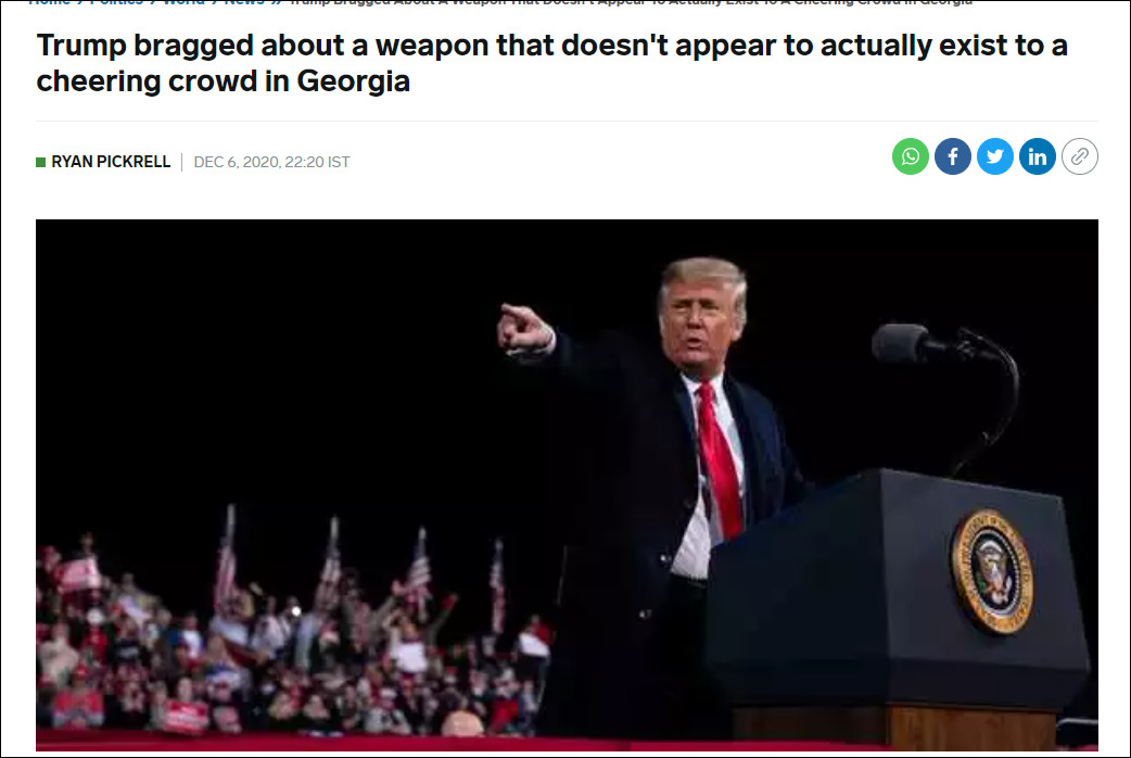 《商业内幕》网站报道截图 标题称特朗普“吹嘘一种不曾存在过的武器”
