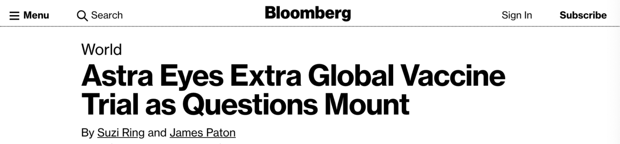 △彭博社报道：成堆问题下，阿斯利康将进行一轮额外的疫苗试验