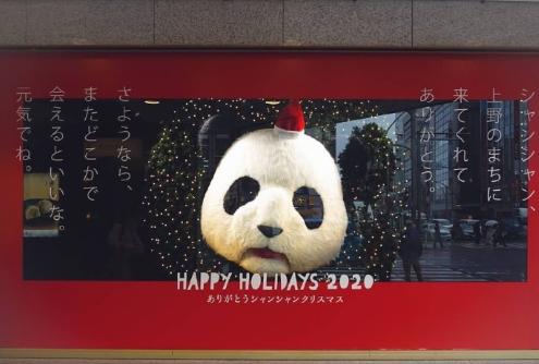 △上野一百货商场设置橱窗送别熊猫“香香”：你能来到上野，谢谢你！