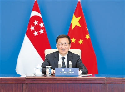 韩正同新加坡副总理王瑞杰共同主持中新双边合作机制会议