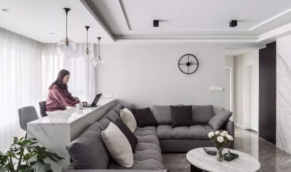 117平现代北欧三室, 书房功能塞进客厅