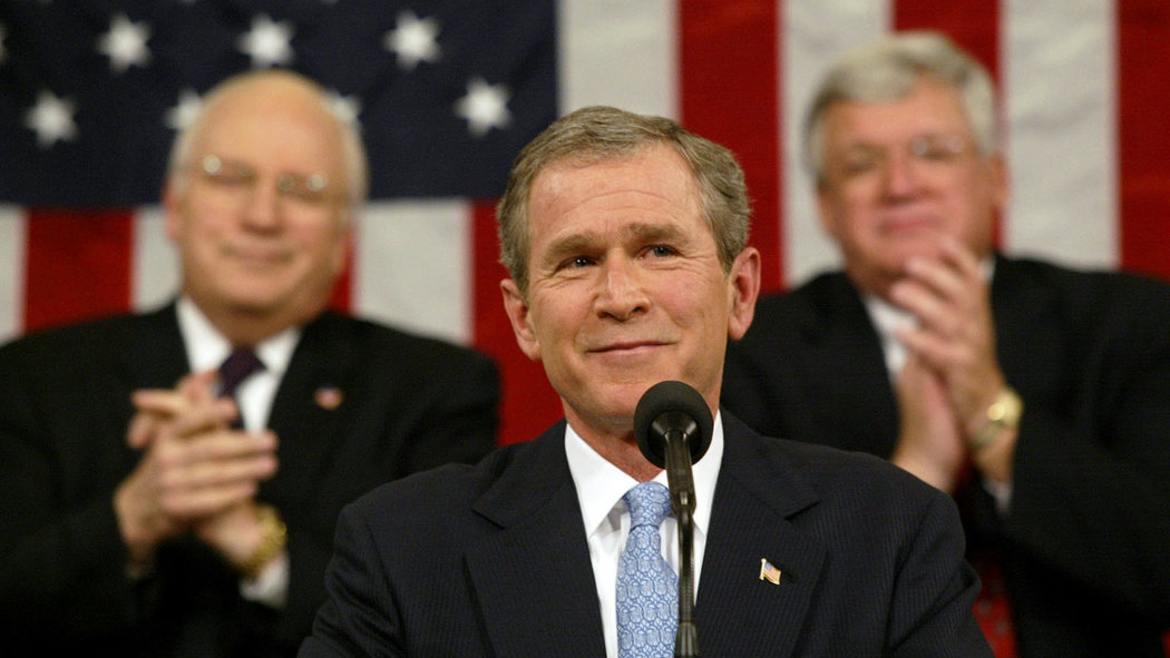 小布什发表“邪恶轴心”演讲 图自：《纽约时报》