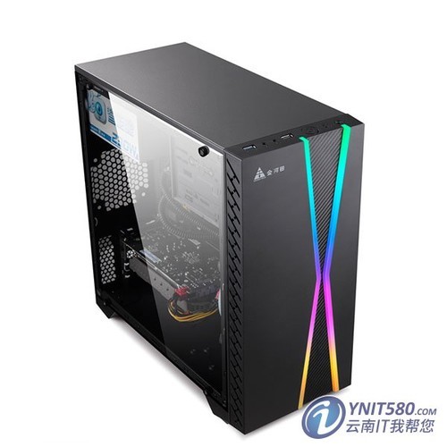 金河田m8台式机游戏机箱rgb灯光全侧透