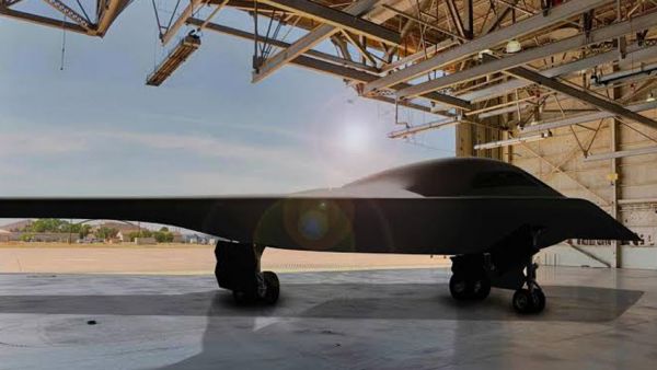 资料图片：美空军新公布的B-21隐身轰炸机想象图。（美空军官网）