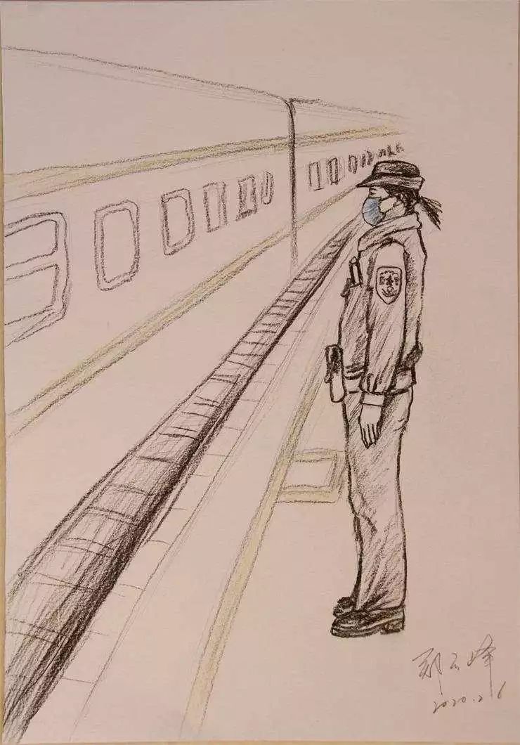 小学美术老师亲笔绘就铁警妻子战疫身影成结婚周年特别礼物