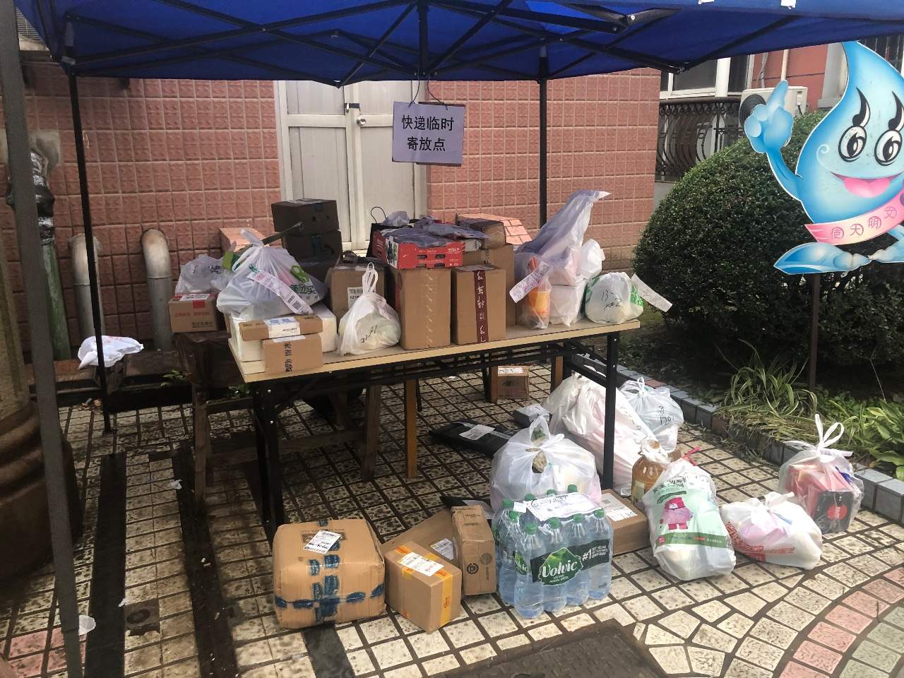 "上海浦东新区某小区门外,戴着口罩的张女士接过京东快递员从冷链箱中