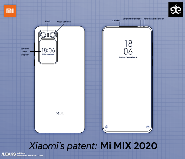 小米MIX 2020专利曝光 采用双屏设计+小尺寸副屏