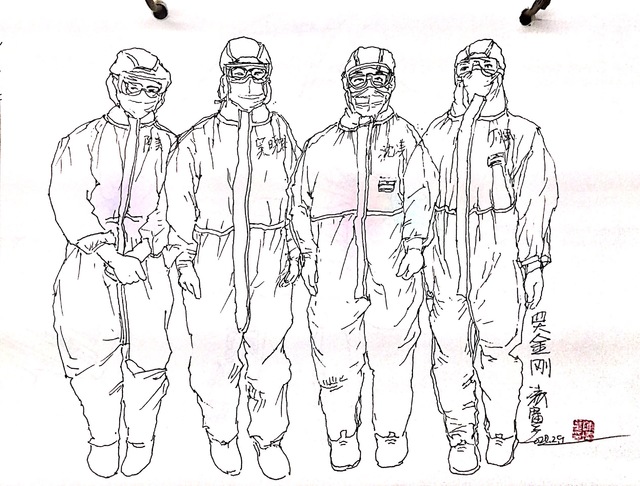 武汉战疫一线的医护人员为创作对象的速写,推出抗疫最前线——邵逸夫
