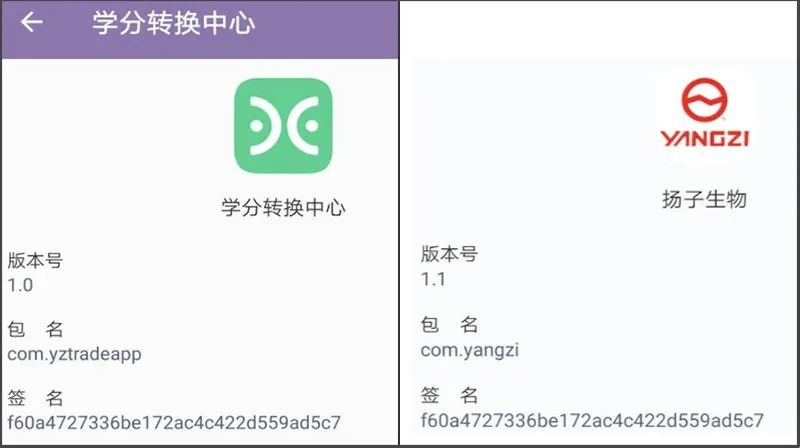 扬子生物与学分转换中心的签名信息相同