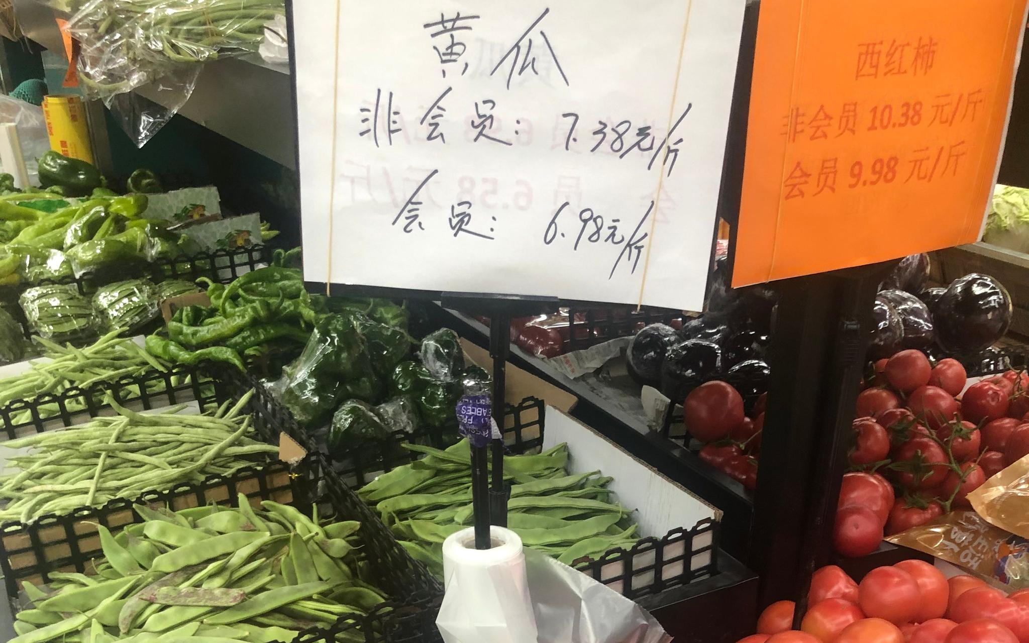 北京丰台一社区超市菜价。新京报记者 田杰雄 摄