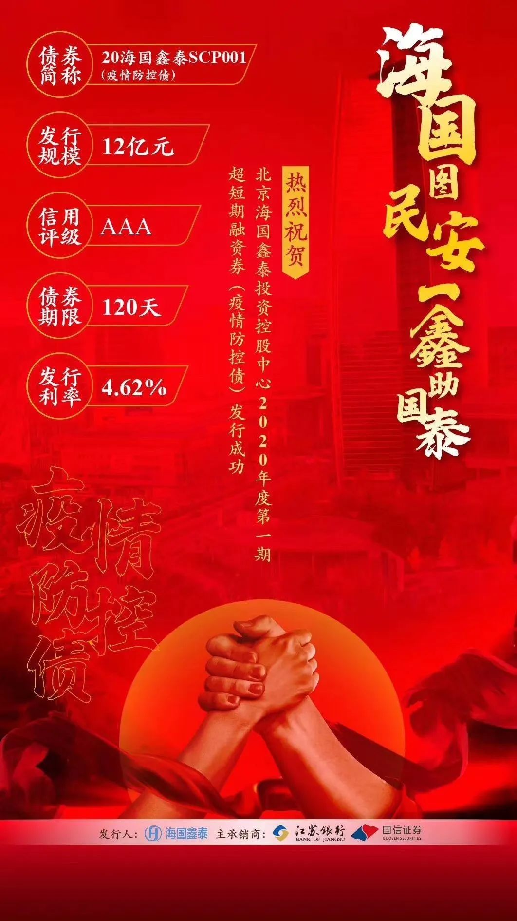 北京市首支区属国企疫情防控债"20海国鑫泰scp001"于2020年2月18日