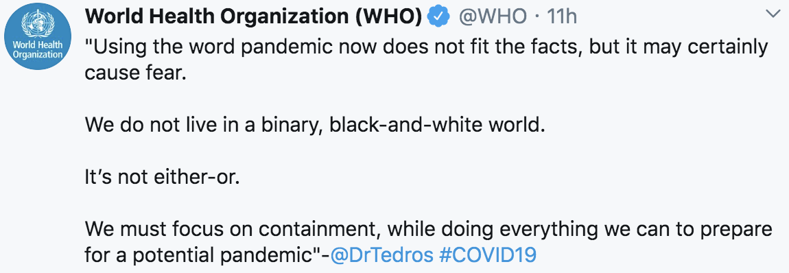 世界卫生组织推特截图.