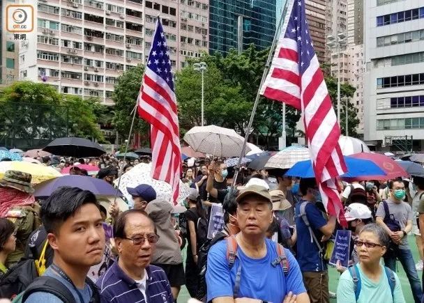 人大游行",这是一次是未经申请的非法游行,现场甚至出现了美国国旗