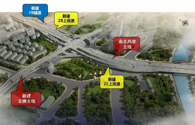 将行驶至天目路/共和新路口,利用新建成的zb上匝道(进入南北高架东侧