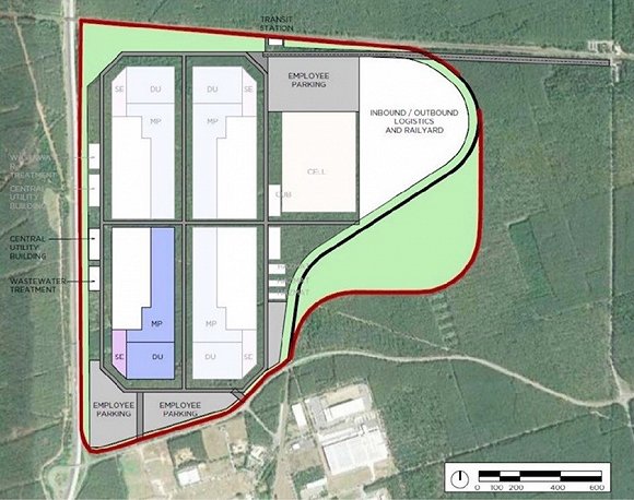 　特斯拉柏林超级工厂规划图。20年前，宝马工厂曾差点落户格伦海德，但最终选在了莱比锡。