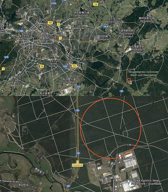 红圈处即为柏林超级工厂选址