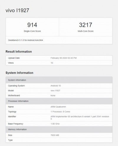 iQOO 3印度版疑似现身GeekBench 搭载4370mAh电池可选12GB RAM内存