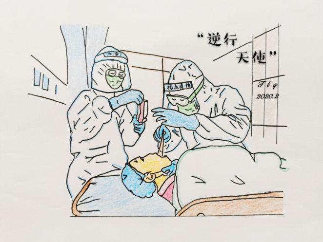 致敬逆行天使东莞护士长手绘暖心蜡笔画