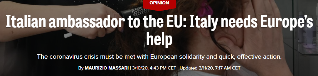 意大利驻欧盟大使：意大利需要欧洲的帮助” 报道截图