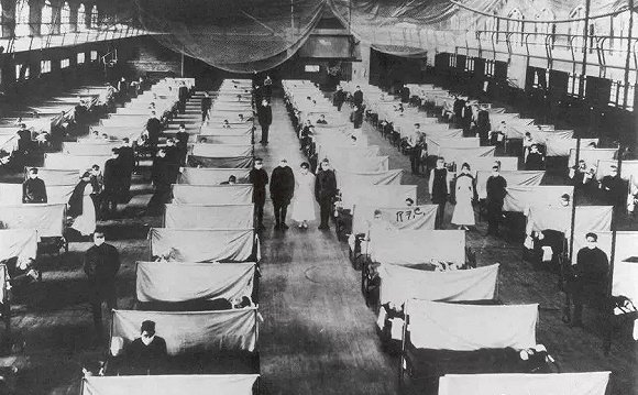 图：1918年大流感暴发时应对大量患者所临时设立的医院