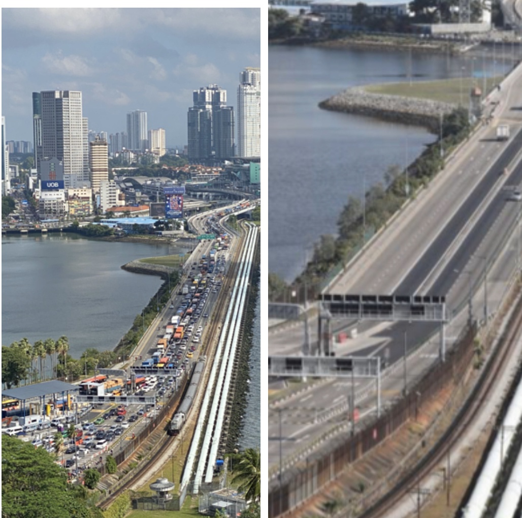 马来西亚出入境限制令生效 连接新加坡马来西亚两地的新柔长堤人车皆