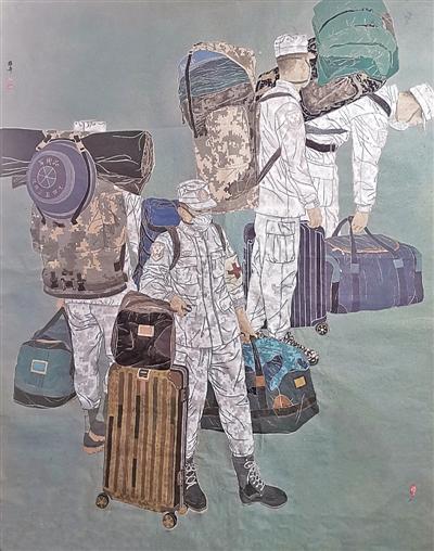 武汉阻击(中国画) 葛炎一抹绿色(中国画) 彭明生2020·紧急驰援(油画)