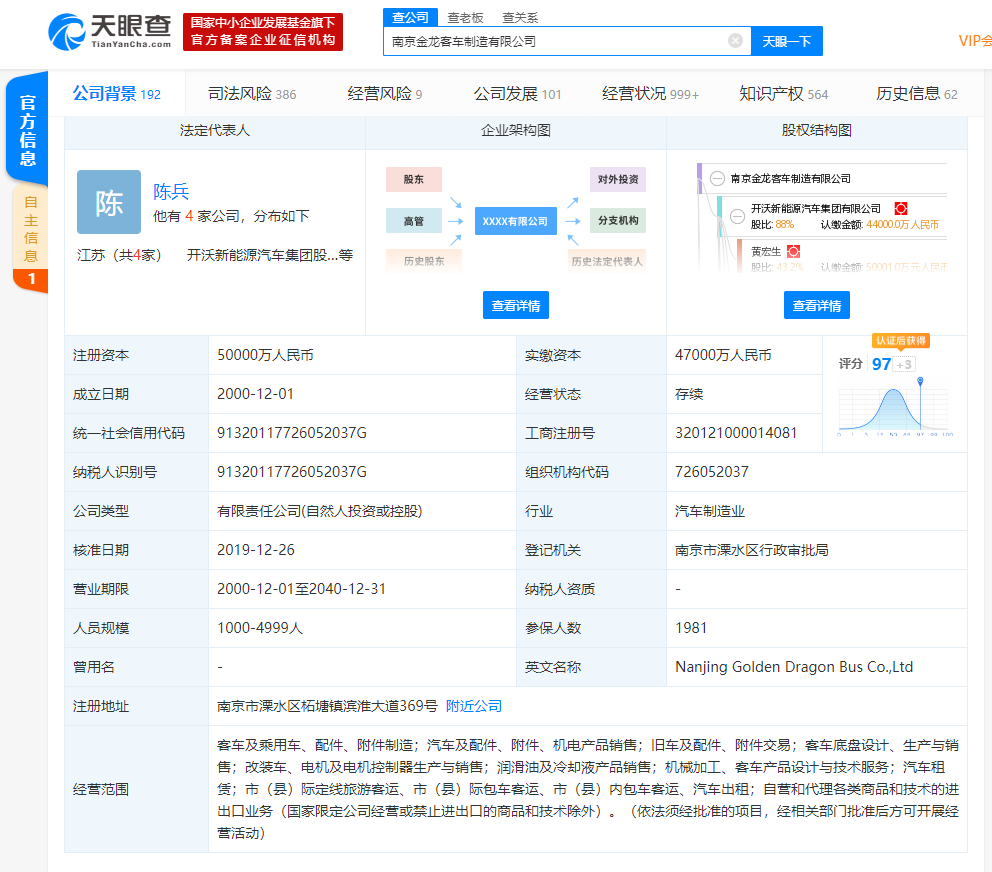 南京金龙被列为被执行人 执行标的超1000万