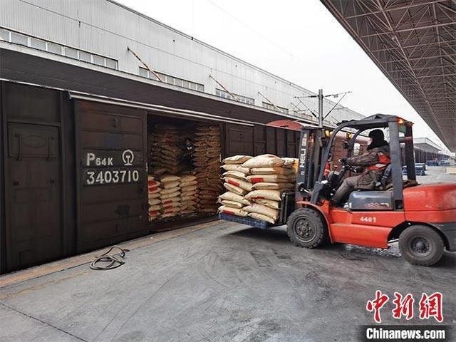 铁路部门组织装卸工人加班加点对春耕物资进行装车,做到及时发运.