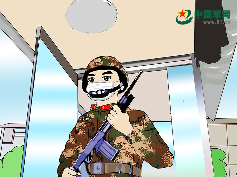 哨兵口罩要戴好,自我防护不能少进入营区要洗消,严防病毒来进入消毒