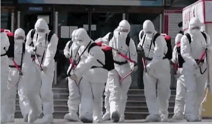 ▲大邱市街区进行全面消毒。ABC视频截取