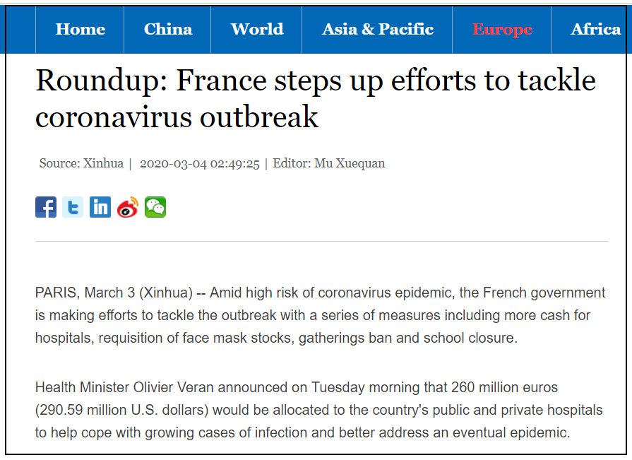 法国疫情防控新闻,图源:新华社英文网