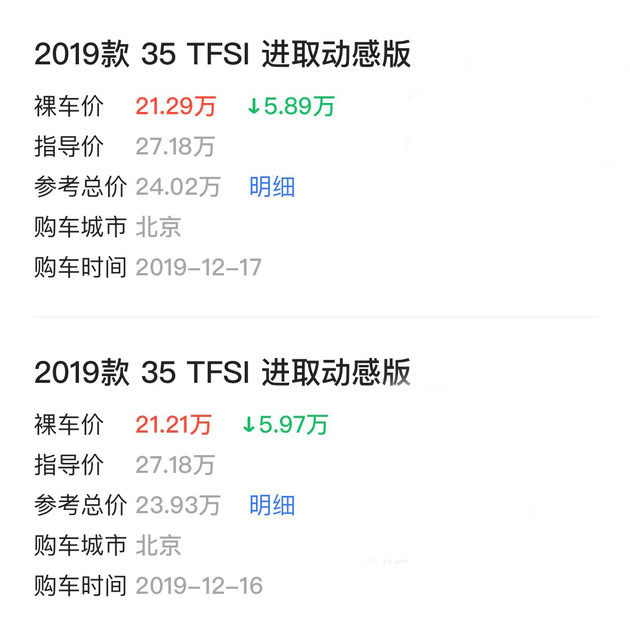 易车网友上传的35 TFSI进取动感版发票价