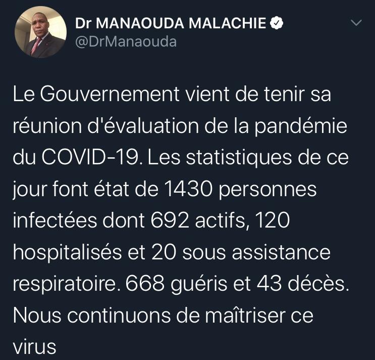 △喀麦隆公共卫生部长马拉切·马纳乌达（Manaouda Malachie）社交媒体截图