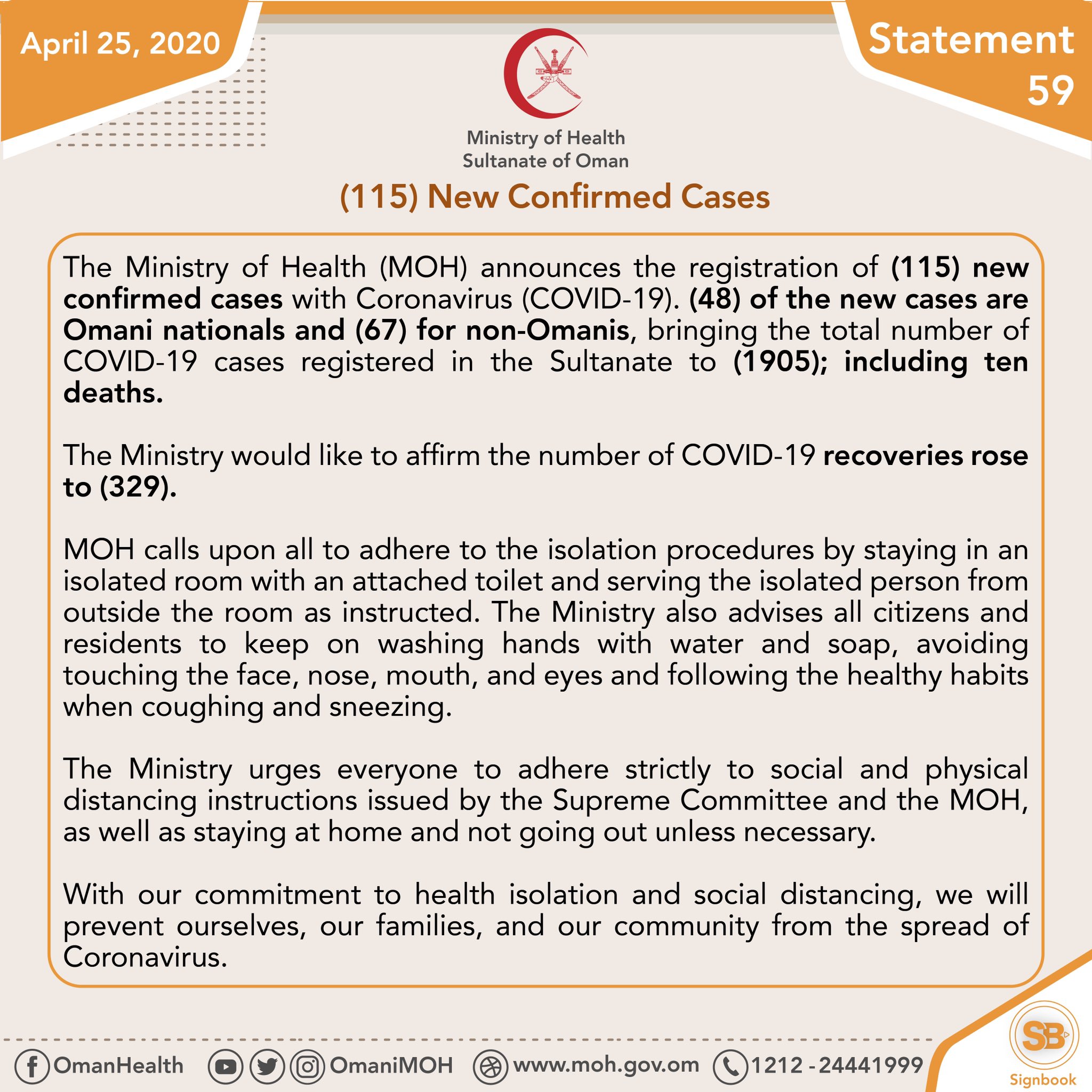 阿曼新增115例新冠肺炎确诊病例累计1905例