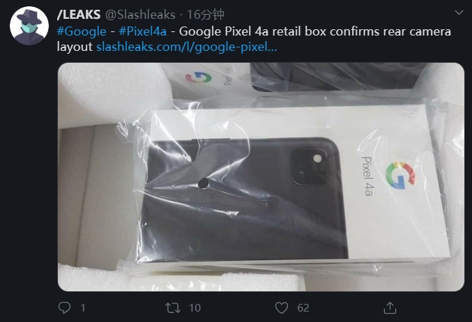 谷歌Pixel 4a包装盒曝光,确认了之前爆料中的“浴霸单摄”设计